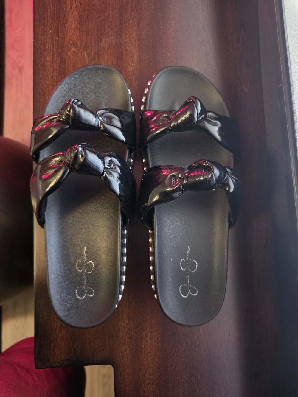 Jessica Simpson Black Knotted Double-Strap Slide Sandals